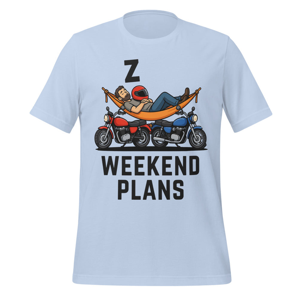 Weekend Plans funny motorcycle dad tee — Baby Blue, front