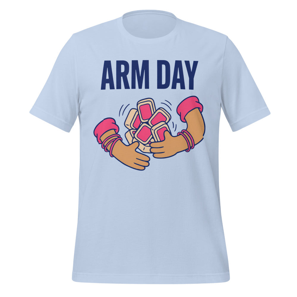 Arm Day funny mahjong tee — Baby Blue, front