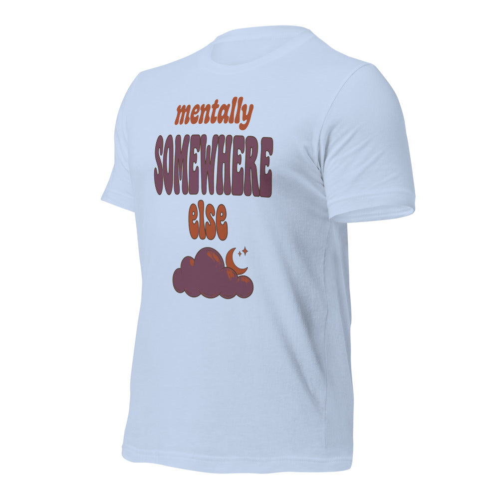 Mentally Somewhere Else soft retro daydream mental health tee — Baby Blue, front-right