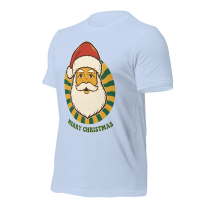 Groovy Santa retro Christmas tee — Baby Blue, front-right