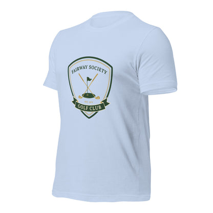Fairway Society vintage golf club crest tee — Baby Blue, front-right