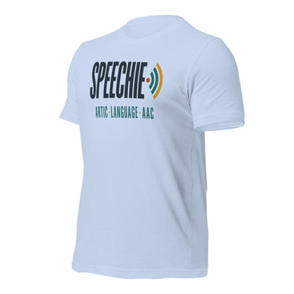 Speechie Wordmark speech therapy tee — Baby Blue, front-right
