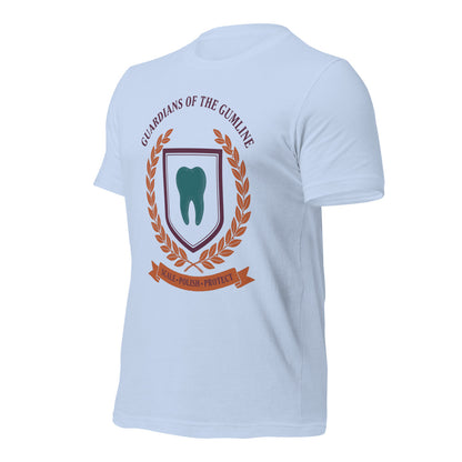 Guardians of the Gumline dental hygienist tee — Baby Blue, front-right