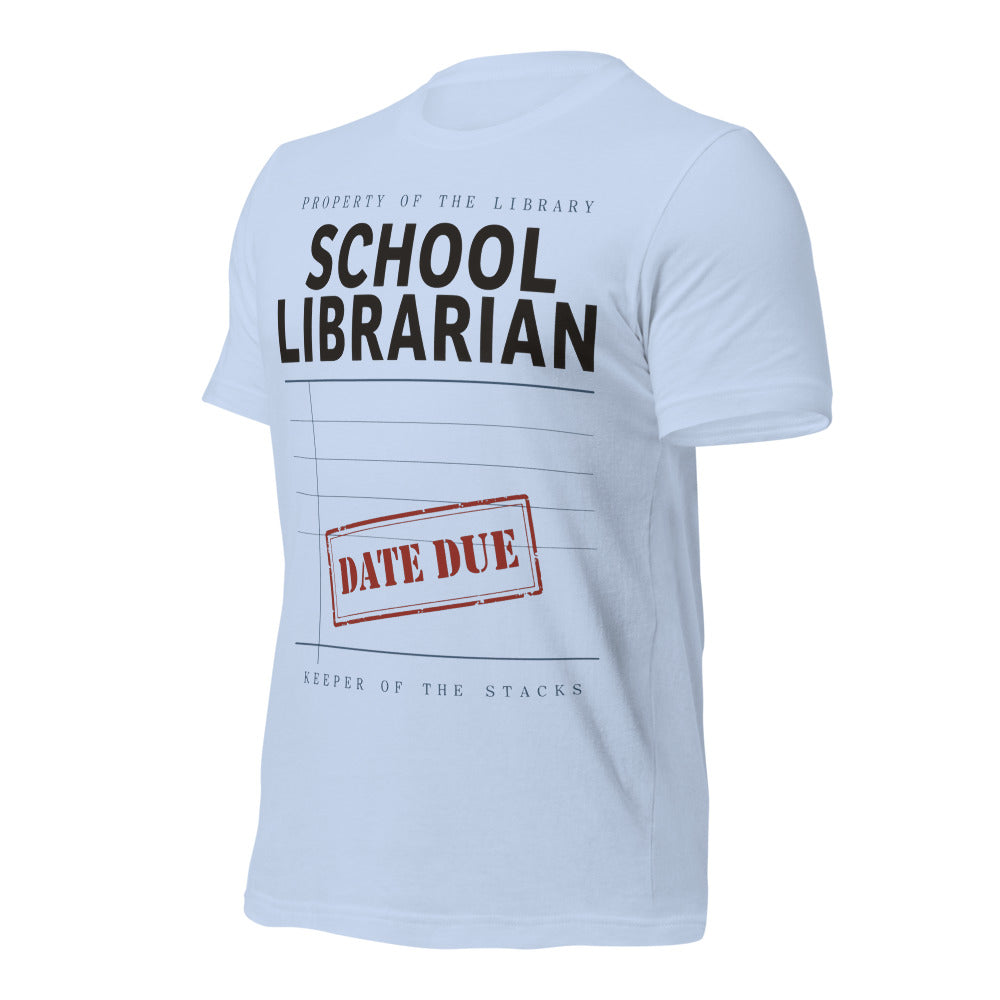 Property of the School Library card catalog school librarian tee — Baby Blue, front-right