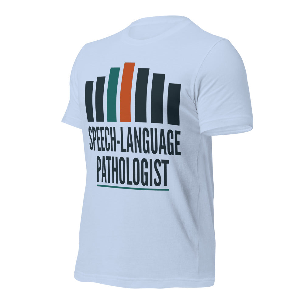 Mid-Century Clinic speech therapy tee — Baby Blue, front-right