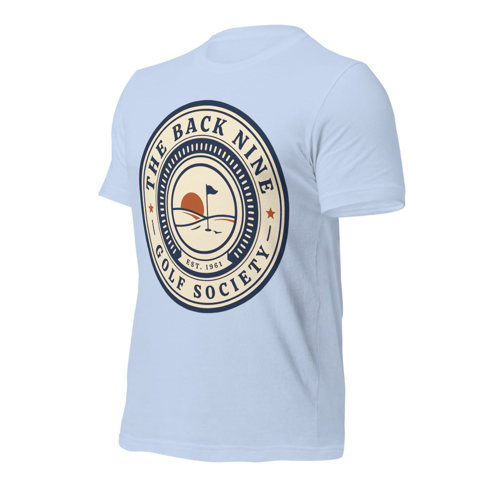 The Back Nine vintage golf roundel tee — Baby Blue, front-right