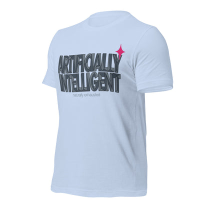 Artificially Intelligent funny AI t-shirt — Baby Blue, front-right