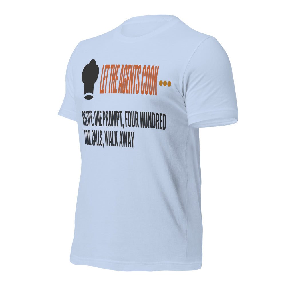 Let The Agents Cook tee — Baby Blue, front-right