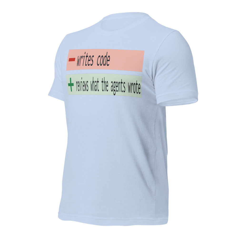 The Diff agentic AI engineer tee — Baby Blue, front-right