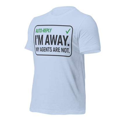Auto-Reply agentic AI engineer tee — Baby Blue, front-right