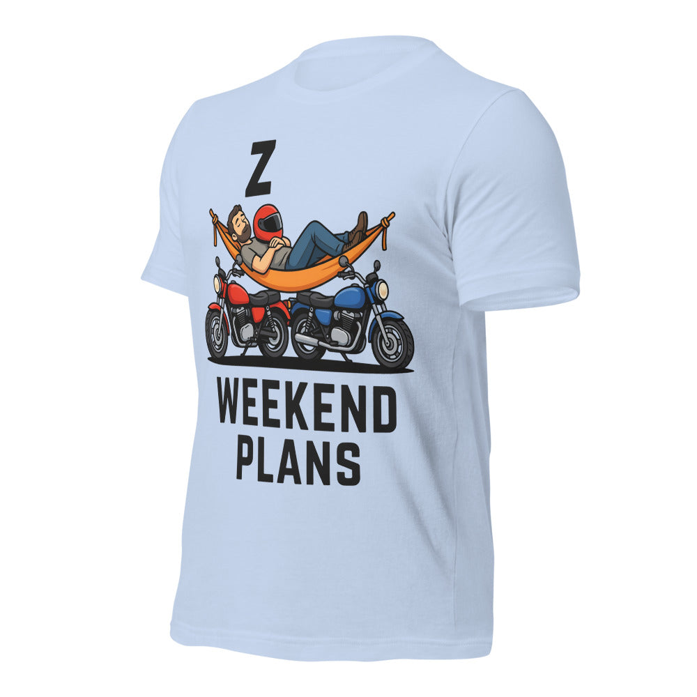Weekend Plans funny motorcycle dad tee — Baby Blue, front-right