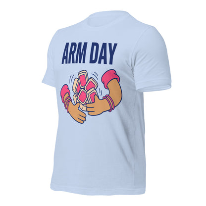 Arm Day funny mahjong tee — Baby Blue, front-right