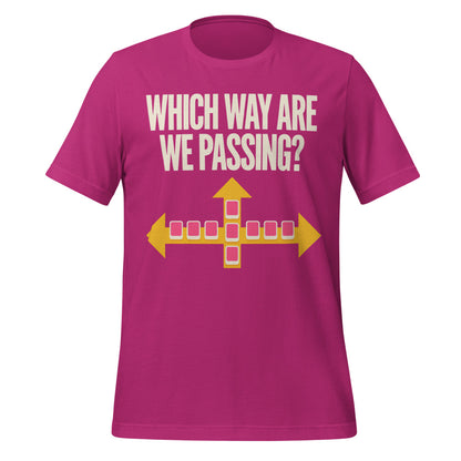 Which Way Are We Passing funny mahjong tee — Berry, front