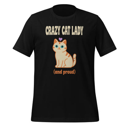 Crazy Cat Lady and Proud retro Y2K tee — Black, front