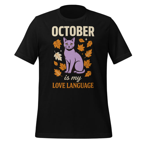 October Is My Love Language Shirt, Retro Halloween Black Cat Tee — Funny Spooky Season