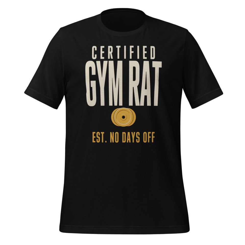 Certified Gym Rat vintage athletic tee — Black, front