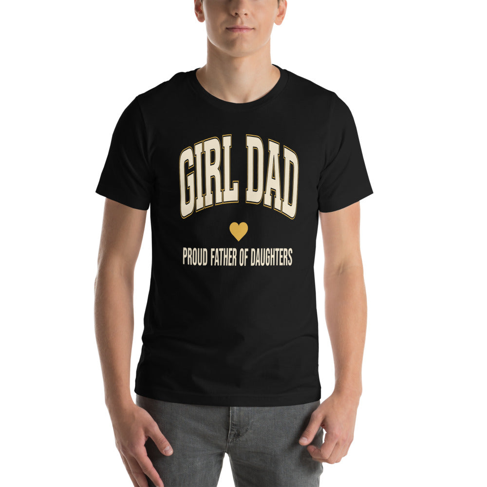 Girl Dad retro varsity tee — Black, on model