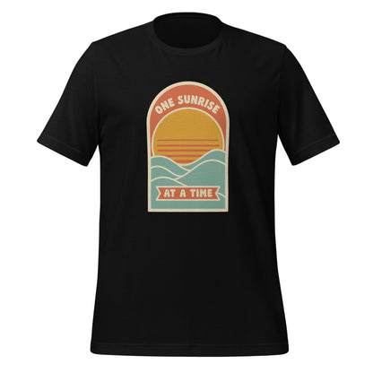 One Sunrise at a Time retro sunrise tee — Black, front