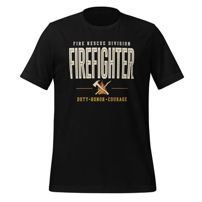 Firefighter collegiate wordmark retro fire-rescue tee — Black, front