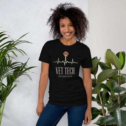 Every Heartbeat Matters minimalist vet tech tee — Black, on model
