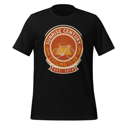 Sunrise Century C.C. retro cycling club badge t-shirt — Black, front