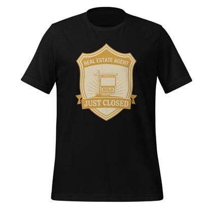 Just Closed real estate agent tee — Black, front