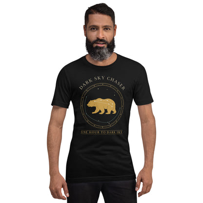 Dark Sky Chaser Ursa Major constellation astronomy tee — Black, on model