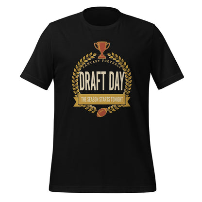 Draft Day Almanac vintage fantasy football draft tee — Black, front