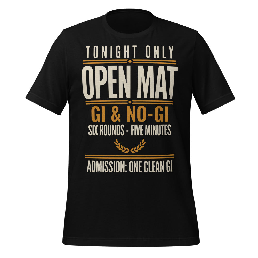 Open Mat Tonight Brazilian jiu jitsu t-shirt — Black, front