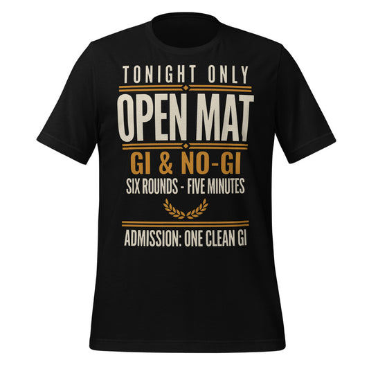 Open Mat Tonight Brazilian jiu jitsu t-shirt — Black, front