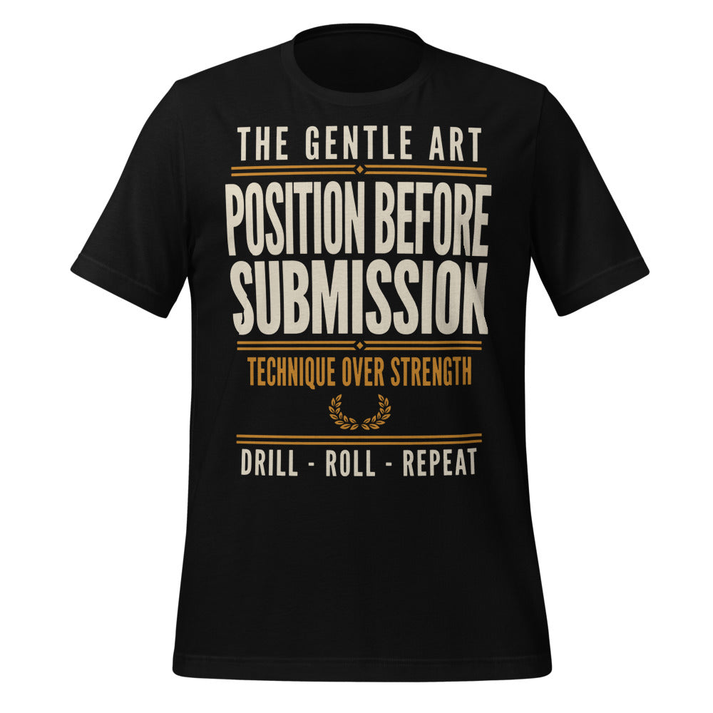Position Before Submission Brazilian jiu jitsu t-shirt — Black, front