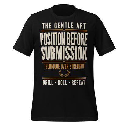 Position Before Submission Brazilian jiu jitsu t-shirt — Black, front