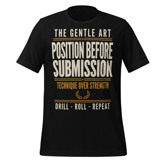 Position Before Submission Brazilian jiu jitsu t-shirt — Black, front
