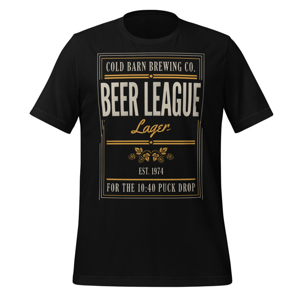 Beer League Cold Barn Brewing lager t-shirt — Black, front