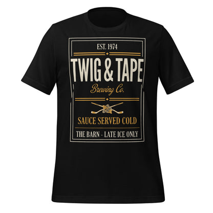 Twig and Tape Brewing Co. beer league hockey t-shirt — Black, front