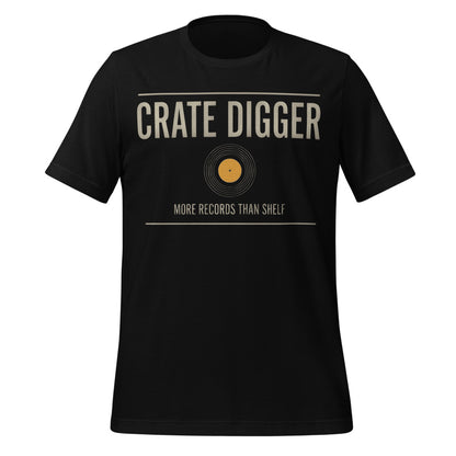 Crate Digger vinyl record tee — Black, front