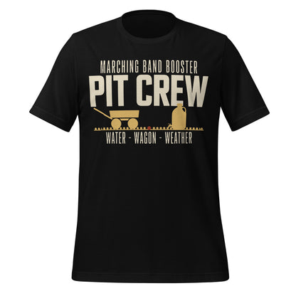 Pit Crew marching band booster t-shirt — Black, front