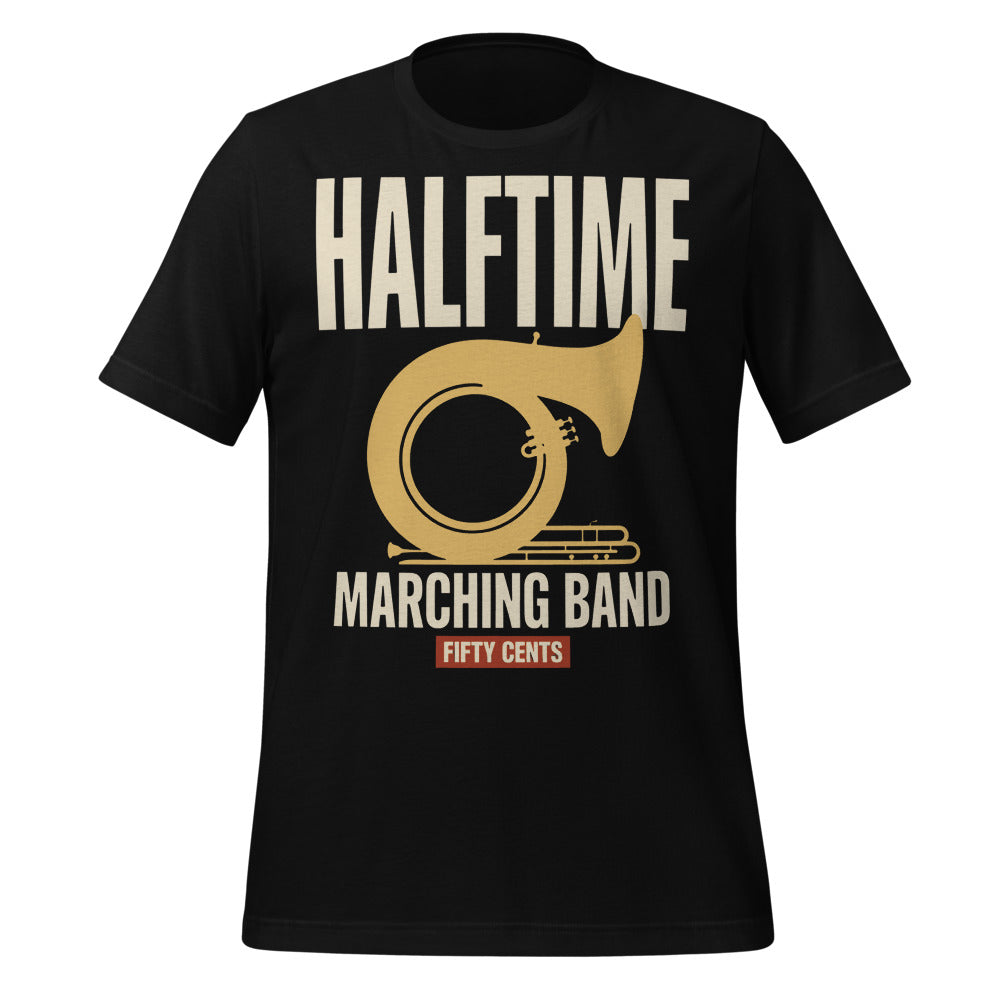 Official Halftime vintage marching band t-shirt — Black, front