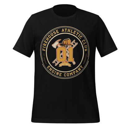 Firehouse Athletic Club retro firefighter emblem tee — Black, front