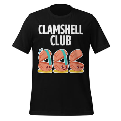 Clamshell Club funny physical therapy tee — Black, front