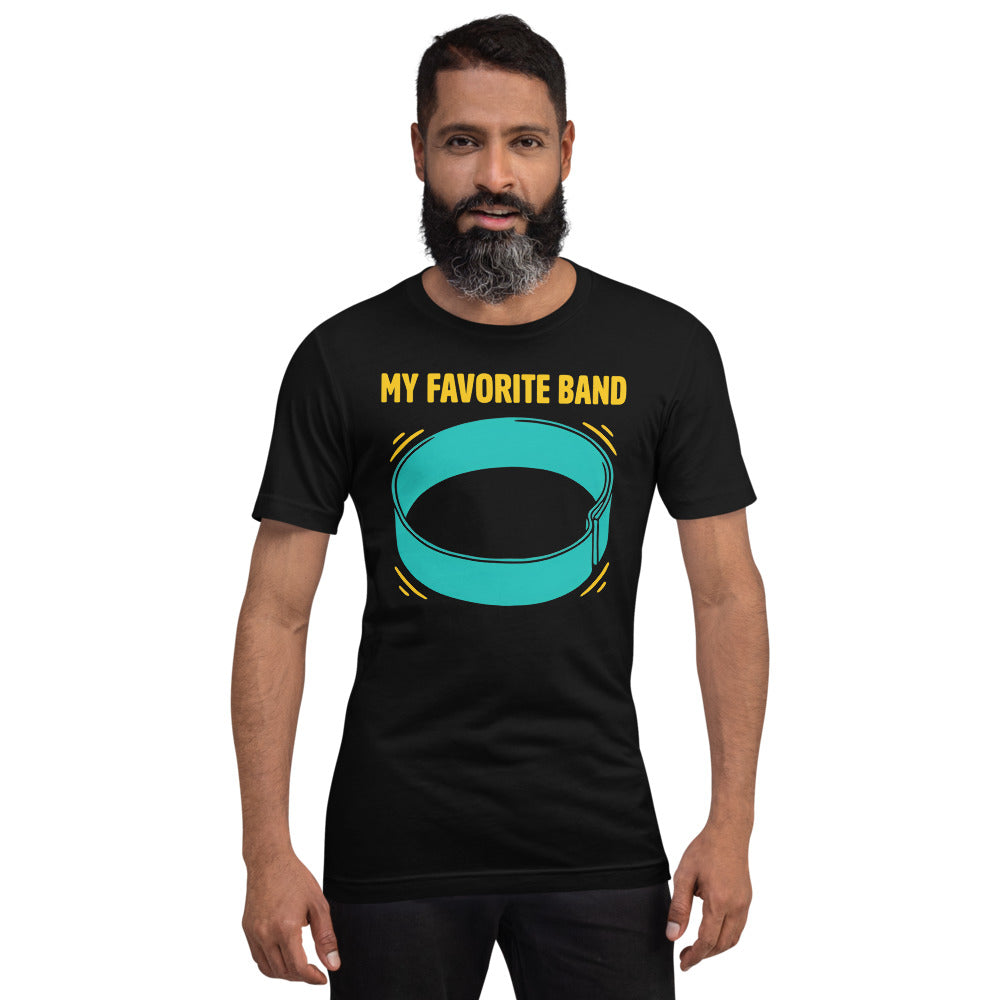 My Favorite Band funny physical therapy tee — Black, on model