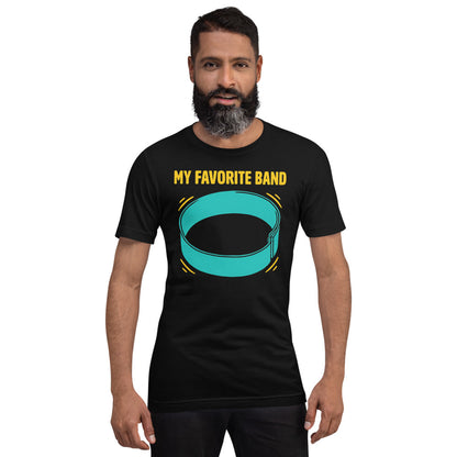 My Favorite Band funny physical therapy tee — Black, on model