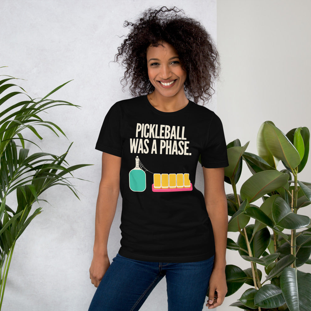 Pickleball Was A Phase funny mahjong tee — Black, on model