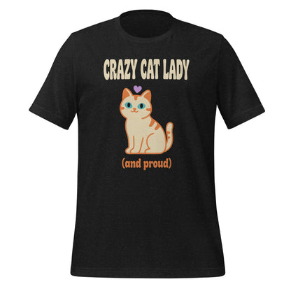 Crazy Cat Lady and Proud retro Y2K tee — Black Heather, front