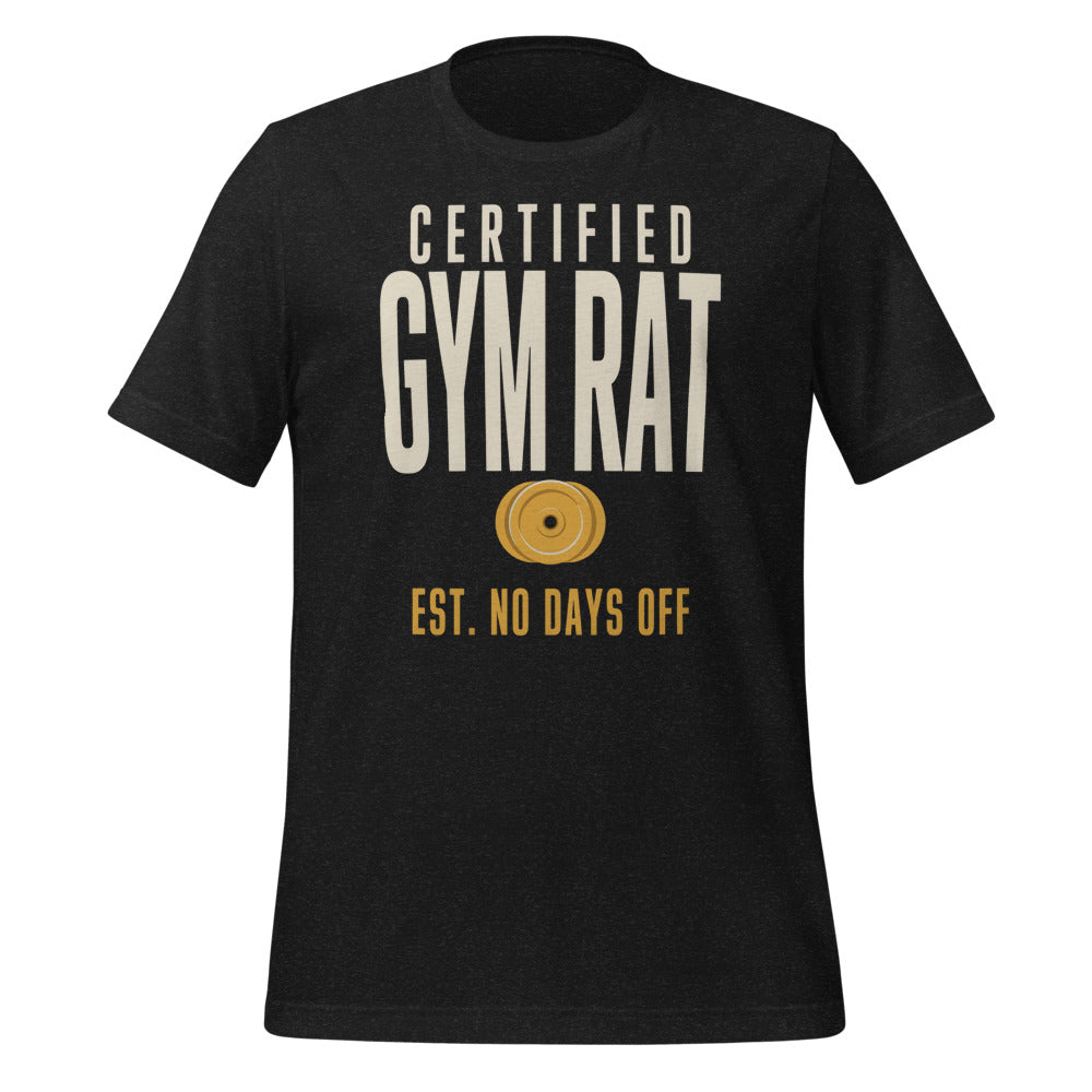 Certified Gym Rat vintage athletic tee — Black Heather, front