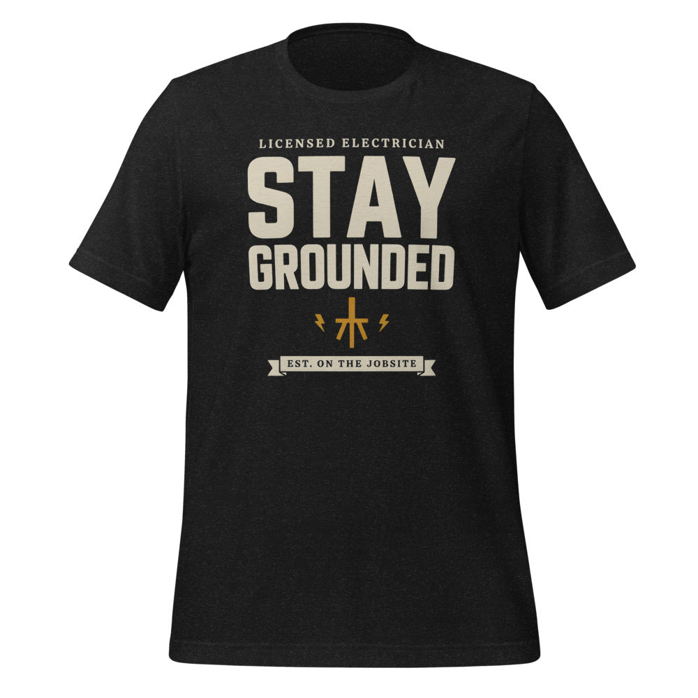 Stay Grounded funny electrician tee — Black Heather, front
