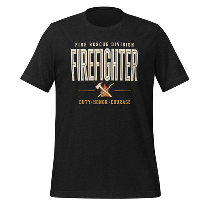 Firefighter collegiate wordmark retro fire-rescue tee — Black Heather, front