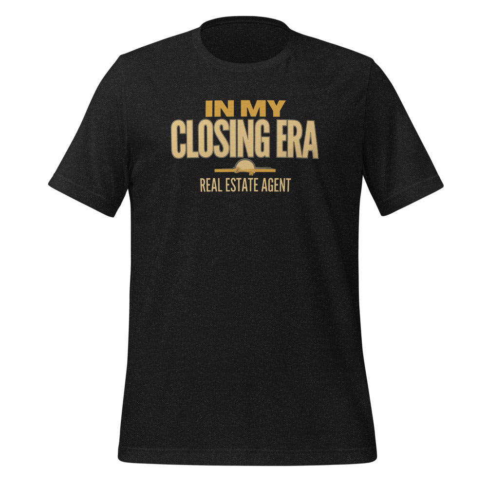 In My Closing Era real estate agent tee — Black Heather, front