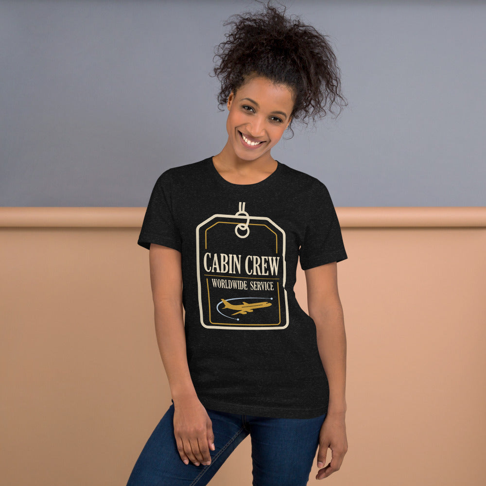 Worldwide Service cabin crew tee — Black Heather, on model