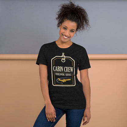 Worldwide Service cabin crew tee — Black Heather, on model